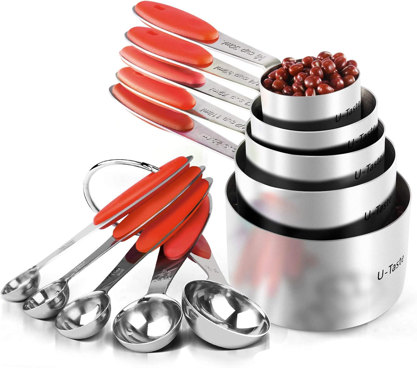 Measuring Cups : U-Taste 18/8 Stainless Steel Measuring Cups and Spoons Set of 10 Piece, Upgraded Thickness Handle(Black)