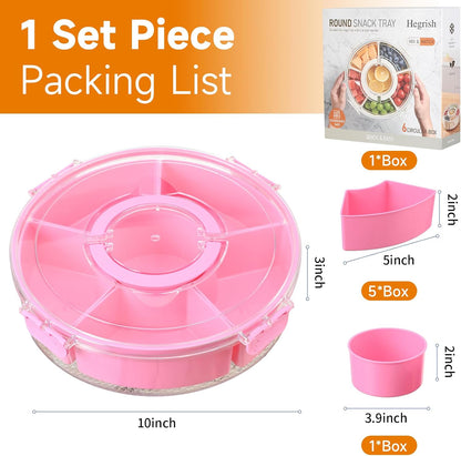 Small Divided Rotating Serving Tray with Lid and Handle,Portable Snackle Box Container,Spinner Organizer and Storage for Adults,Child,Fruits,Candy,Nuts,Veggie,Charcuterie,Snacks,Picnic,Travel, Party