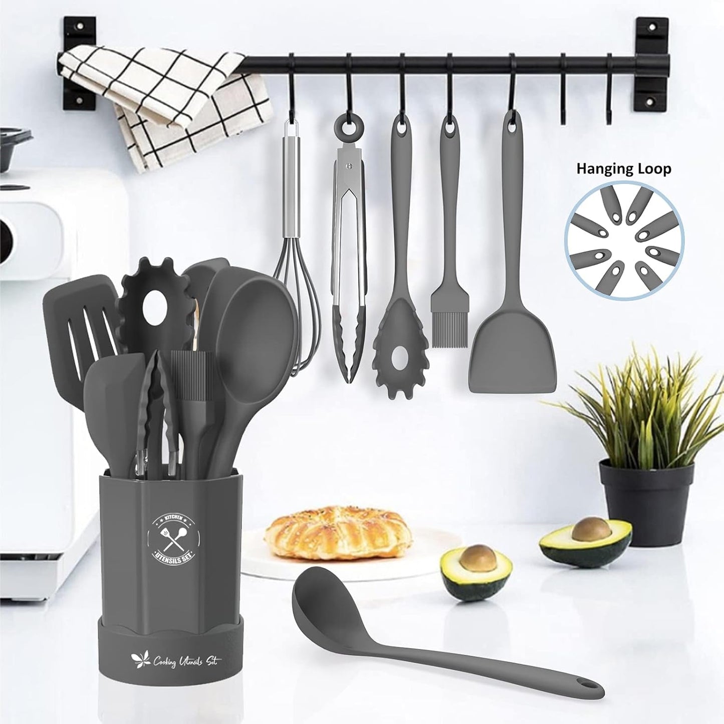 Silicone Kitchen Utensils Set, 16-Piece Silicone Cooking Utensils by Deedro, Heat Resistant Kitchen Tools Set with Holder, Nonstick Spatula Kitchen Gadgets for Cooking & Baking, Colorful