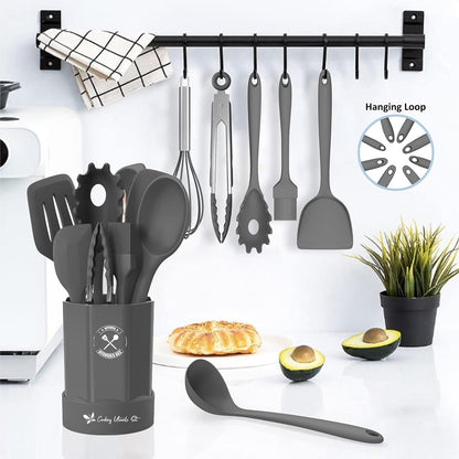 Silicone Kitchen Utensils Set, 16-Piece Silicone Cooking Utensils by Deedro, Heat Resistant Kitchen Tools Set with Holder, Nonstick Spatula Kitchen Gadgets for Cooking & Baking, Colorful