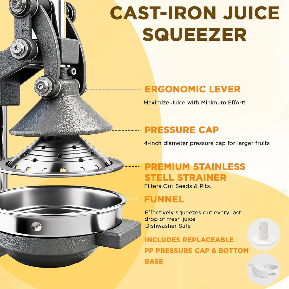 Cast Iron Hand Press, Lemon Manual Juicer, Citrus Press, Black