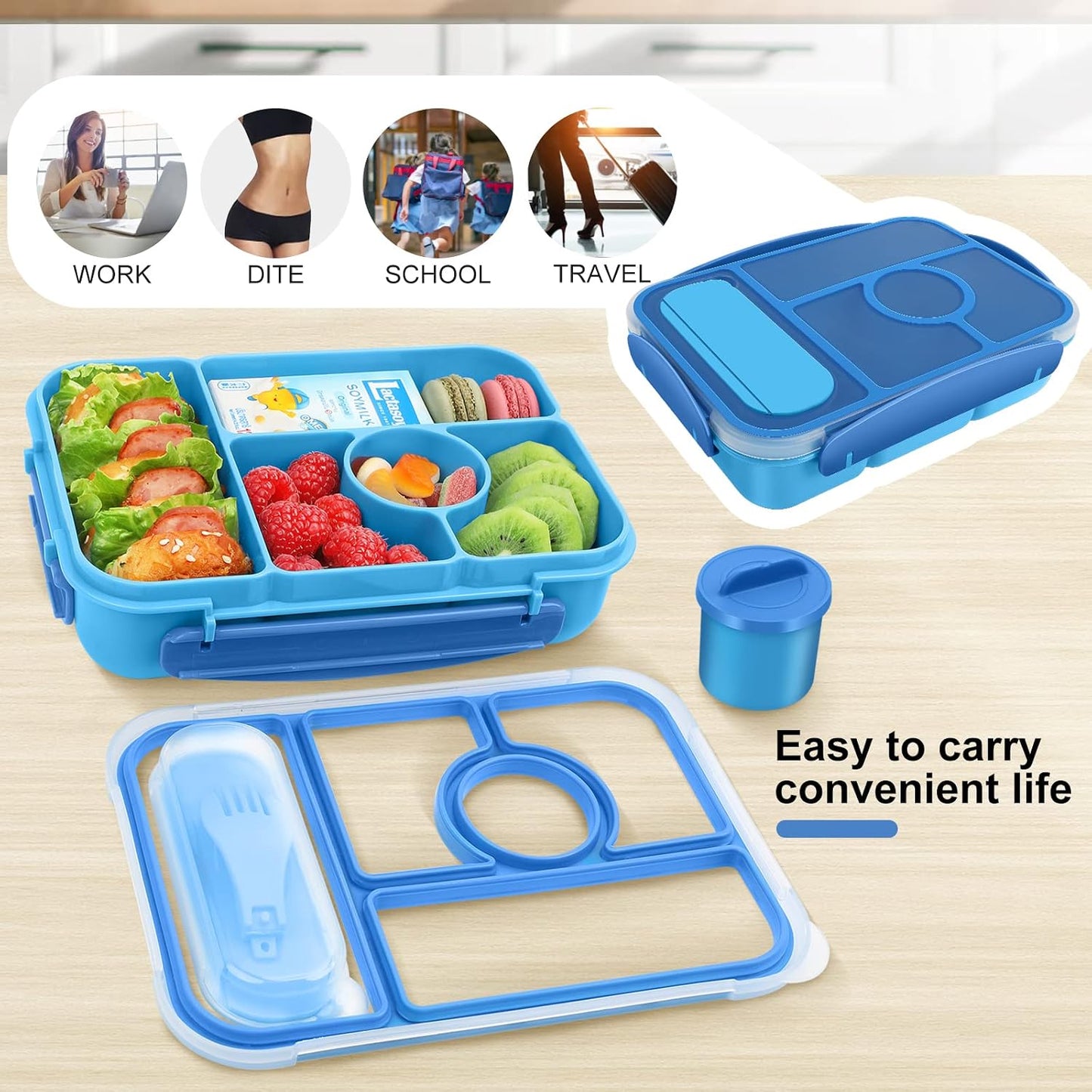 Lunch Box Kids,Bento Box Adult,Lunch Containers for Adults/Kids/Toddler,5 Compartments Bento Lunch Box with Sauce Vontainers,Microwave & Dishwasher & Freezer Safe(Purple)