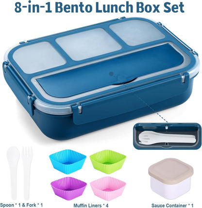 Bento Box Adult Lunch Box, Lunch Containers for Kids Girls Boys with 4 Compartments, Lunchable Food Container with Utensils, Sauce Jar, Muffin Liners, 40 Oz/5 Cup, Microwave Safe, Lavender