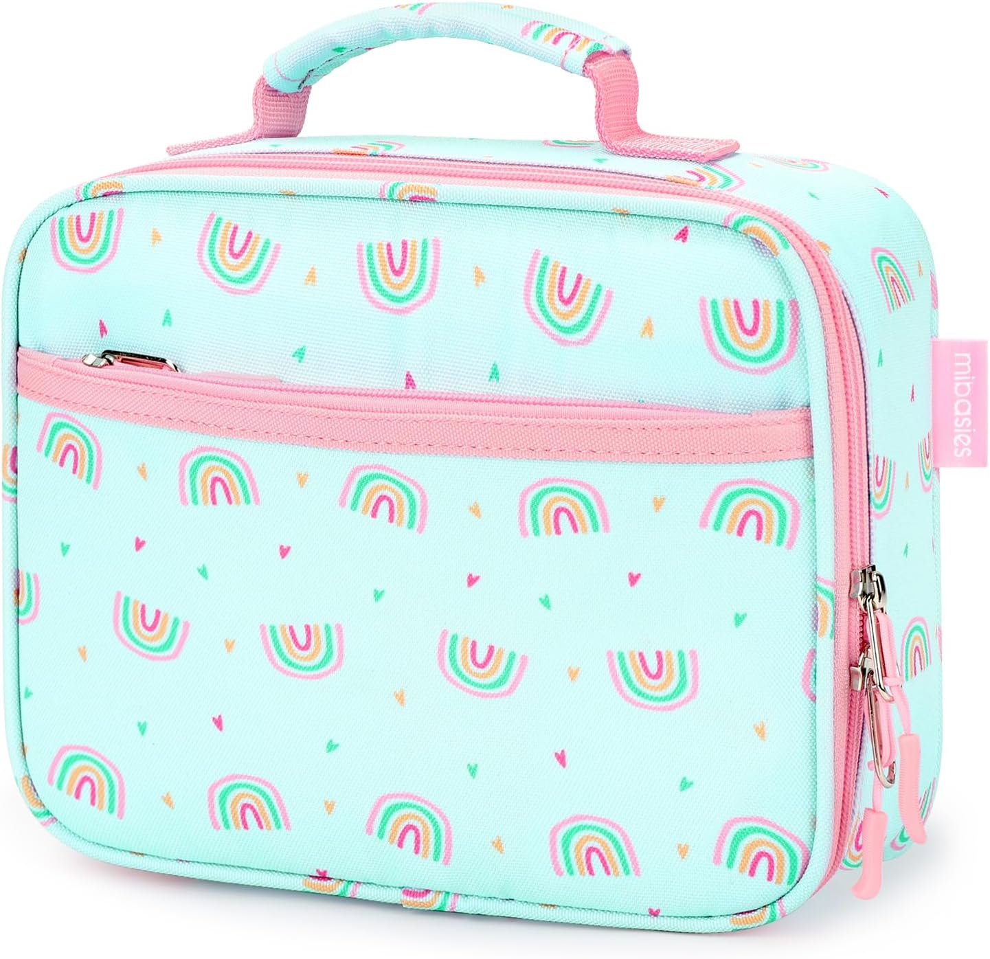 mibasies Kids Lunch Box for Girls Toddler, Insulated and Reusable Lunch Bag for School, Pink Rainbow