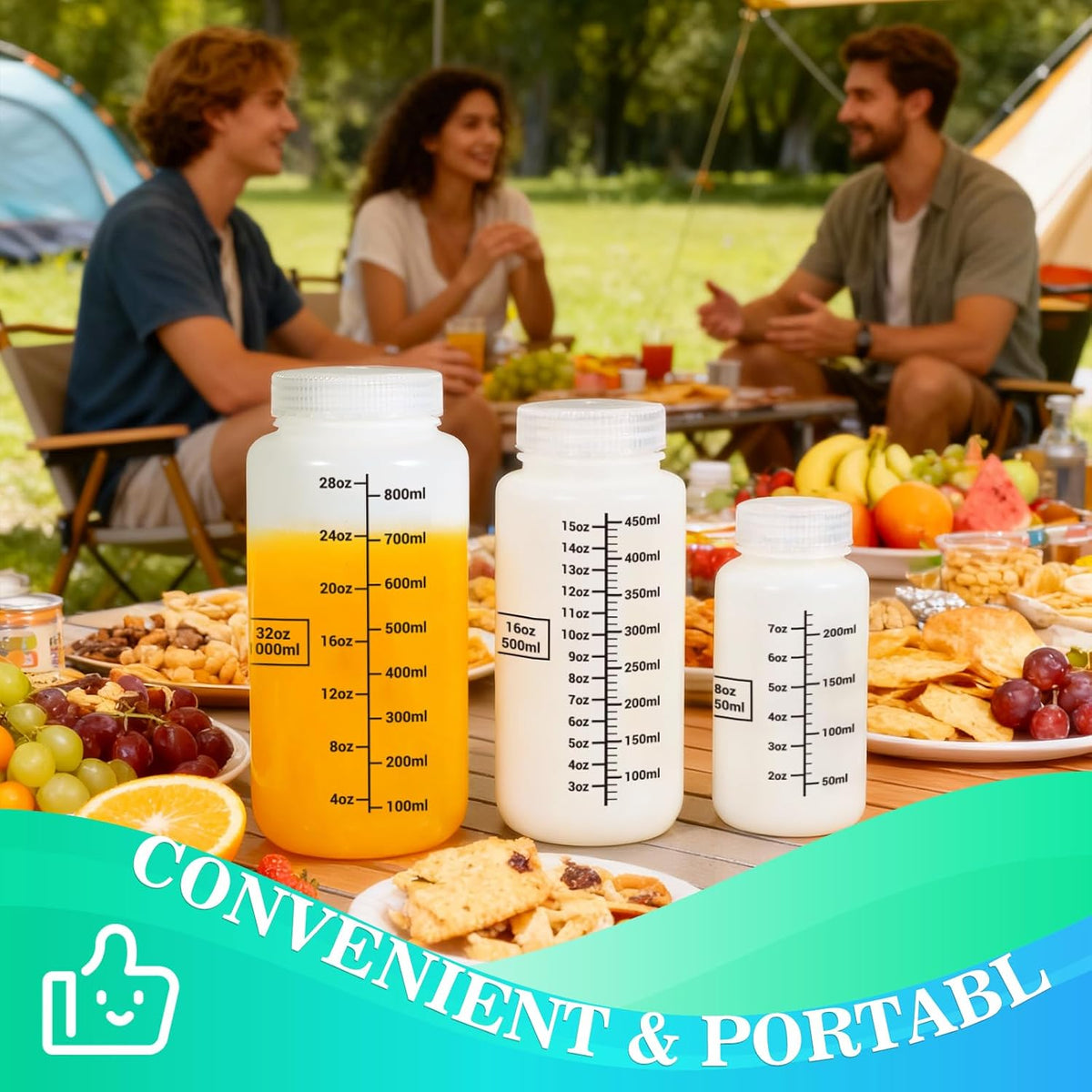 34oz/1000ml Wide Mouth Plastic Bottles with Airtight Lids, Graduated Food Grade Leak Proof PP Containers Jars for Water Sample Lab Reagent Liquid Medicine Storage (Transparent, 3 Pcs)