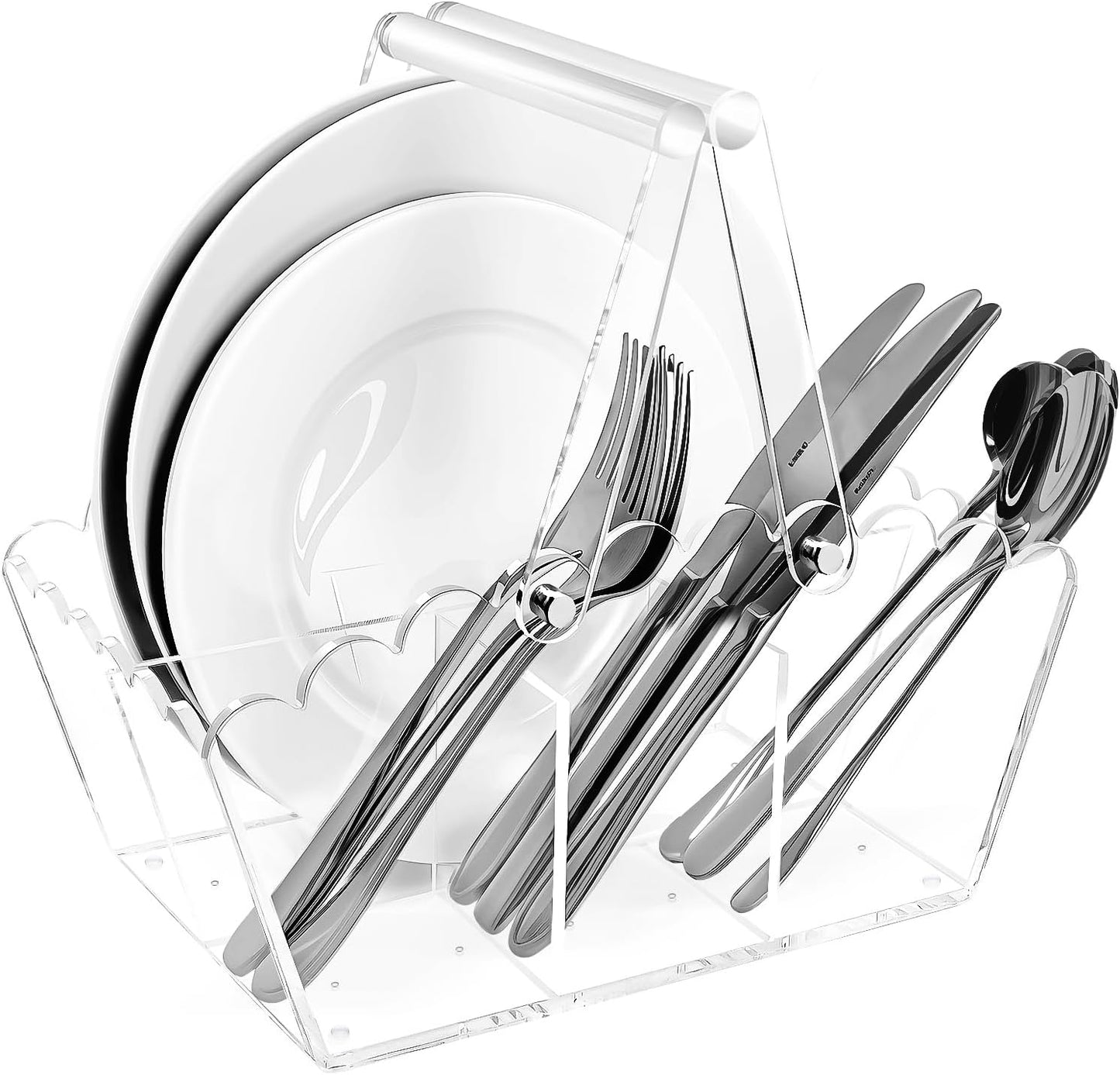 Acrylic Utensil Caddy.Silverware Organizer & Utensil Holder-Heavy-Duty Countertop Cutlery Caddy for Spoons, Forks, Knives, Napkins, Plates | Space-Saving Table, Buffet, Picnic Party Essential