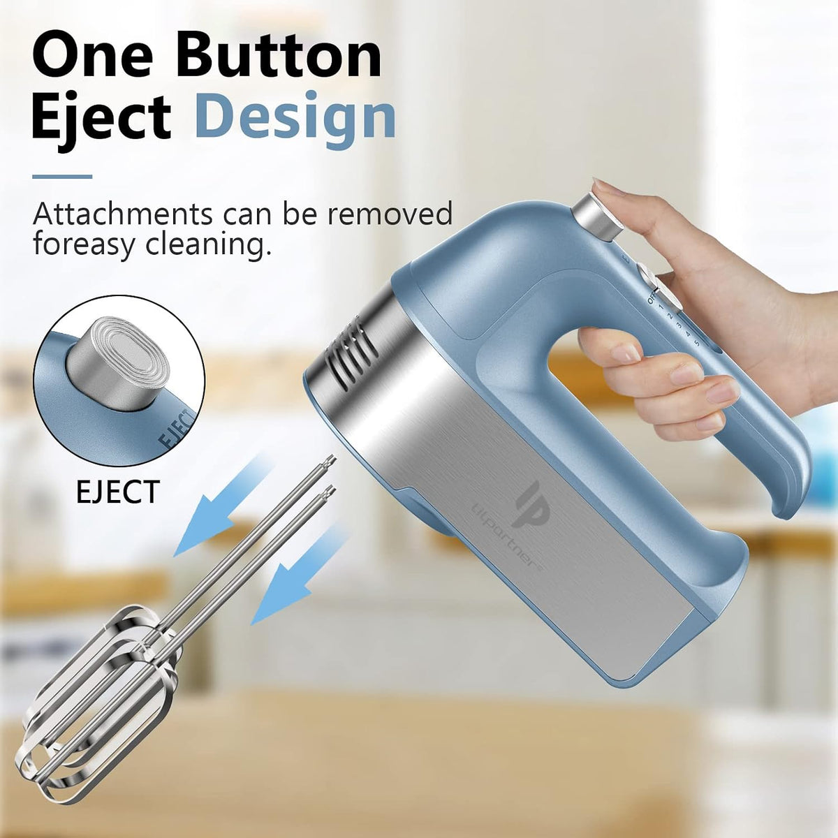 Hand Mixer Electric, 450W Kitchen Mixers with Scale Cup Storage Case, Turbo Boost/Self-Control Speed + 5 Speed + Eject Button + 5 Stainless Steel Accessories, For Easy Whipping Dough, Cream, Black