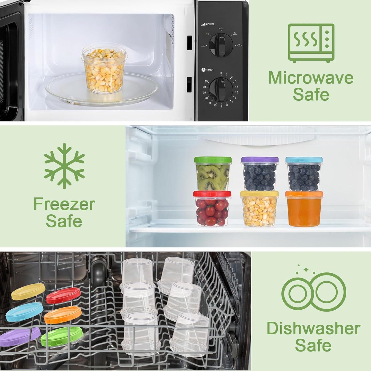 10 oz Plastic Containers with Lids, 12 Pack Stackable Small Freezer Container, Reusable Clear Food Storage Meal Prep Containers for Snack Fruit, Microwave & Dishwasher Safe