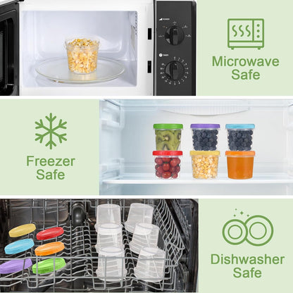 10 oz Plastic Containers with Lids, 12 Pack Stackable Small Freezer Container, Reusable Clear Food Storage Meal Prep Containers for Snack Fruit, Microwave & Dishwasher Safe