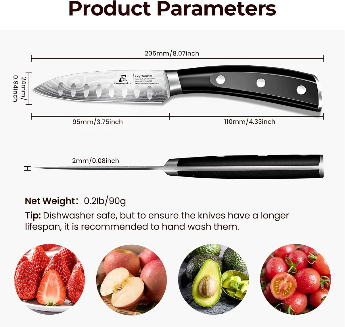 CoquusAid 5 inch Kitchen Utility Knife, Serrated Blade Tomato Knife