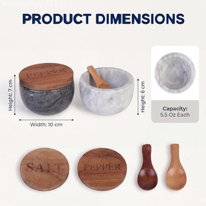 2 Pack Marble Salt Cellar,Salt&Pepper Containers with Lid and Spoon
