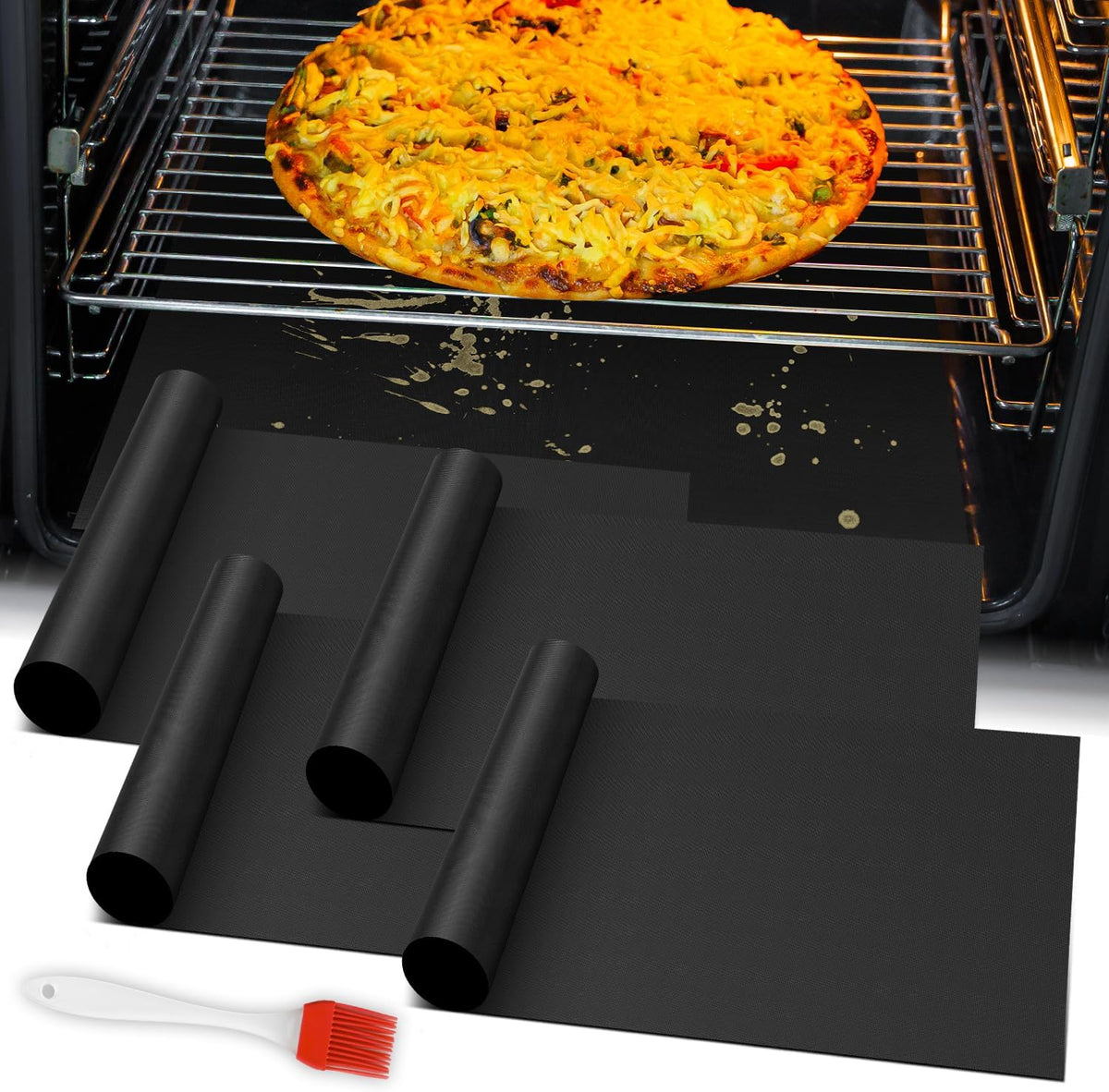 Oven Liners for Bottom of Electric Gas Oven, Reusable Non-Stick Teflon Protector Mat, Heat Resistant Grill Mats Outdoor, Easy to Clean Gas Stove Liners BPA and PFOA Free 23.6"x 15.7" Stovetop Cover