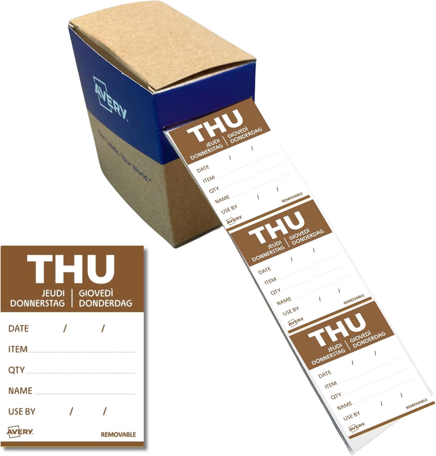 Avery Removable, Hand Writable, Detailed Food Day Labels, Strong Adhesive, 40 x 56 mm, Sunday, Black, 500 Labels, Preprinted Design (DLDSUNREV-500)
