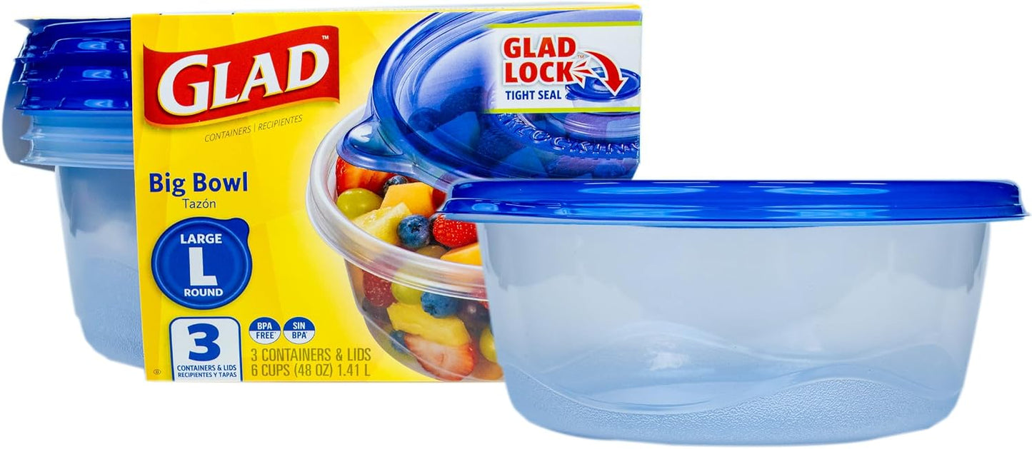 Glad GladWare Tall Entree Food Storage Containers with Lids, Large Square BPA Free Plastic for Meal Prep and Lunches, Lock Tight Seal, Microwave and Dishwasher Safe, 42 Oz, 3 Count