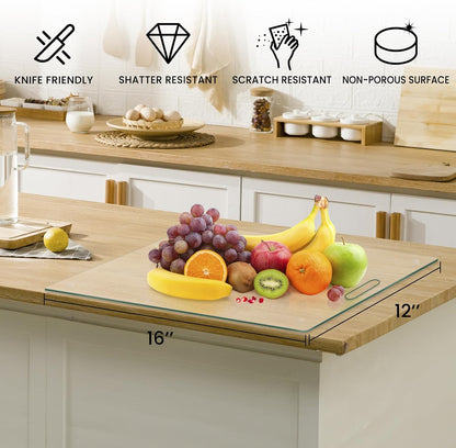 Tempered Glass Cutting Boards for Kitchen, Set of 2 Gold Glass Chopping Boards, 16"x12" & 12"x8" Cutting Boards With NonSlip Feet, Scratch Resistant, Heat Resistant, Easy to Clean
