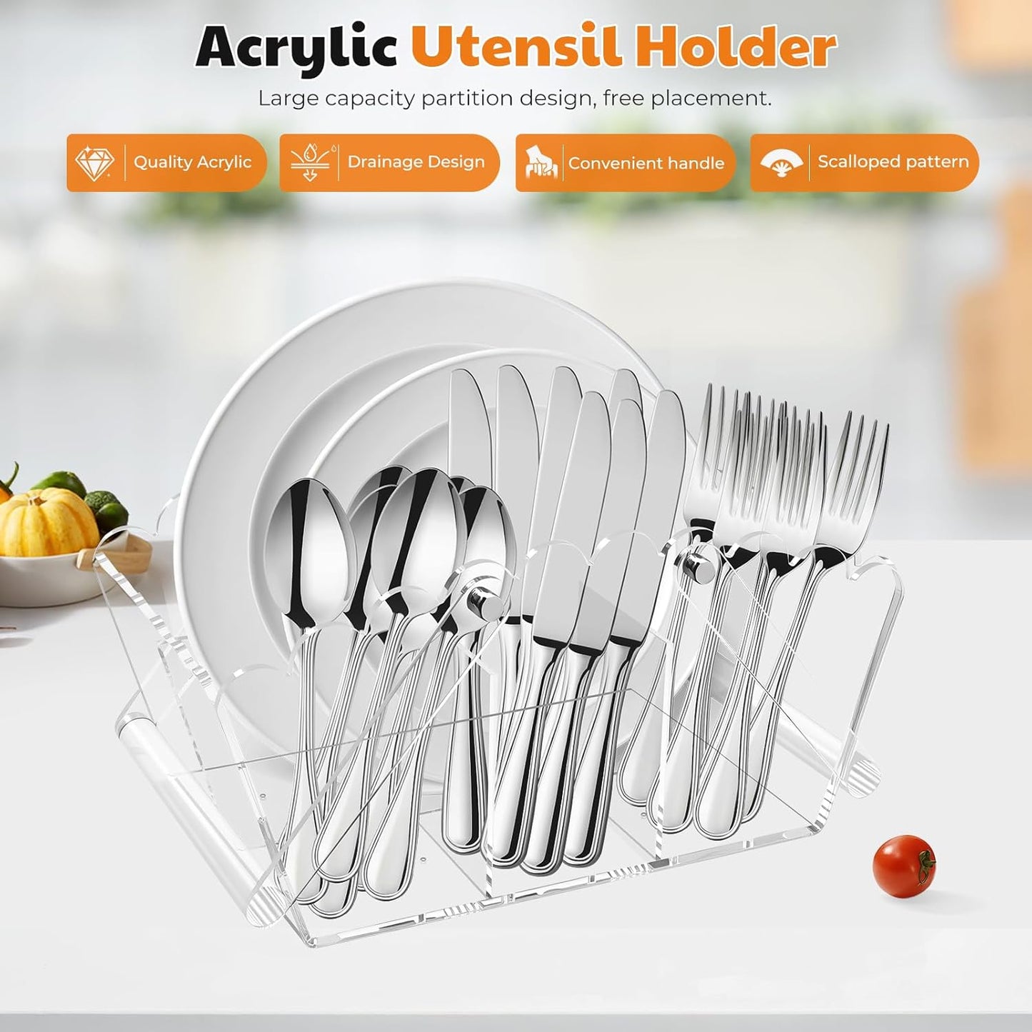 Acrylic Utensil Caddy.Silverware Organizer & Utensil Holder-Heavy-Duty Countertop Cutlery Caddy for Spoons, Forks, Knives, Napkins, Plates | Space-Saving Table, Buffet, Picnic Party Essential