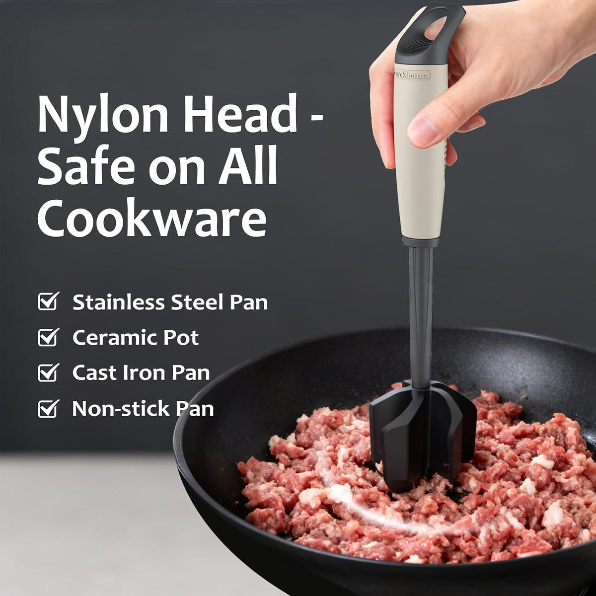 Ourokhome Meat Chopper and Potato Masher, Heat Resistant Nylon Ground Beef Smasher for Hamburger, 5 Curved Blades Nonstick Safe Mixer & Stirrer, Practical Kitchen Gadgets, Mint