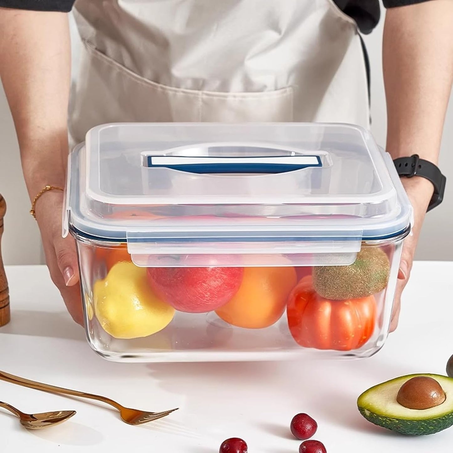 2 Pack Large Glass Storage Containers with Lids 85oz/10.5cup Big Airtight Glass Food Storage Containers for Rotisserie Chicken Watermelon Meal Prep, BPA Free, Freezer Dishwasher Oven Safe