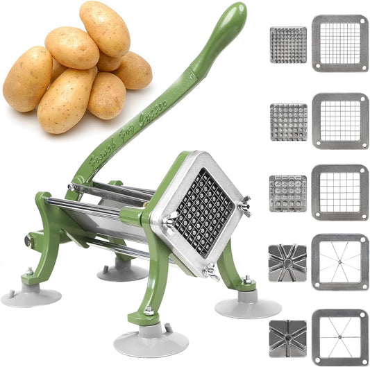 French Fry Cutter Commercial Potato Slicer with Suction Feet Complete Set, Includes 1/4", 3/8",1/2",8 Pieces,6 Pieces