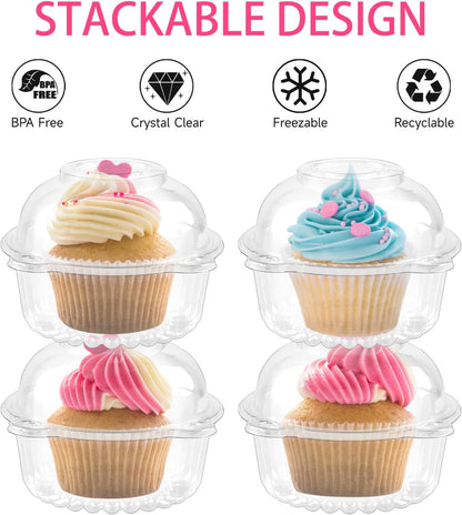 Zezzxu 100 Pack Individual Cupcake Containers, Clear Plastic Cupcake Holders with Dome Lids, Single Cupcake Carriers for Cupcakes, Hot Cocoa Bombs, Muffins, Pastries