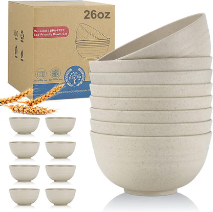 Wheat Straw Bowl Sets,8 PCS Unbreakable Cereal Bowl 26 OZ,Microwave and Dishwasher Safe Bowls,Bowl Sets for Camping and Picnic BPA Free Colorful Salad Bowls for Serving Soup,Oatmeal and Fruit Etc…