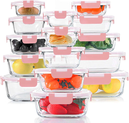 30 Pieces Glass Food Storage Containers, Meal Prep Set with Snap Locking Lids, Airtight lunch Containers, BPA-Free, Microwave, Oven, Freezer & Dishwasher Friendly,Blue