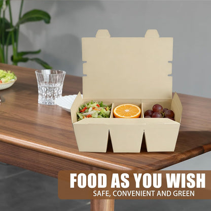 30 Pack 3 Compartment Take Out Food Containers, 7.5x5.4x2.6" Bamboo Pulp Paper Take Out Boxes, Disposable To Go Container Take Out Containers, Greaseproof Paper Bento Box Takeout Lunch Boxes with Lid