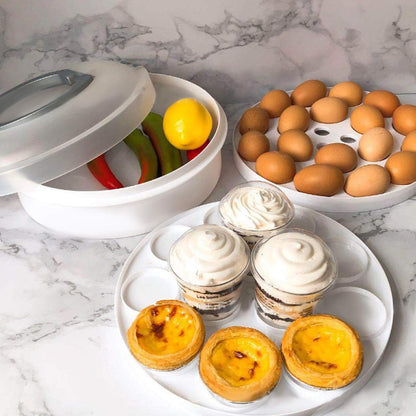 Portable Pie Cupcake Carrier with Lid and Tray 3-In-1 Round Cupcake Container Egg Holder Deviled Egg Tray Muffin Tart Cookie Food Keeper 10 Inch