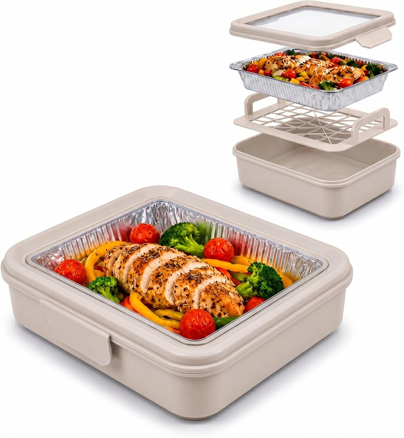 9x13 Pan Carrier with Aluminum Foil Pan – Insulated Food Carrier for Casseroles, Lasagna & Hot/Cold Dishes, Decorative Tabletop Serving Container with Lid for Parties, BBQ, Catering, Travel & Potlucks