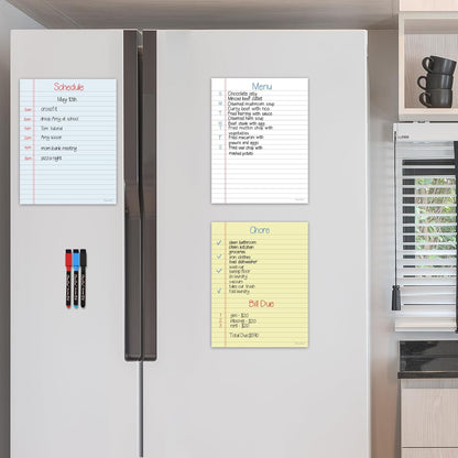 Magnetic Dry Erase Board - 8.5”x11” Dry Erase Whiteboard in 3 Colors - Reusable Blank Whiteboard for Fridge – 6 Dry Erase Markers Included