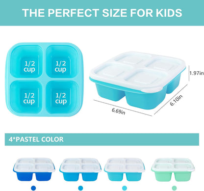 Finorder 6 Pack 4-Compartment Snack Containers, Reusable Food Containers for Kids School, Adults Office, Picnic Trip, Lunch Bento Box Meal Prep Containers (Bright Color Set)