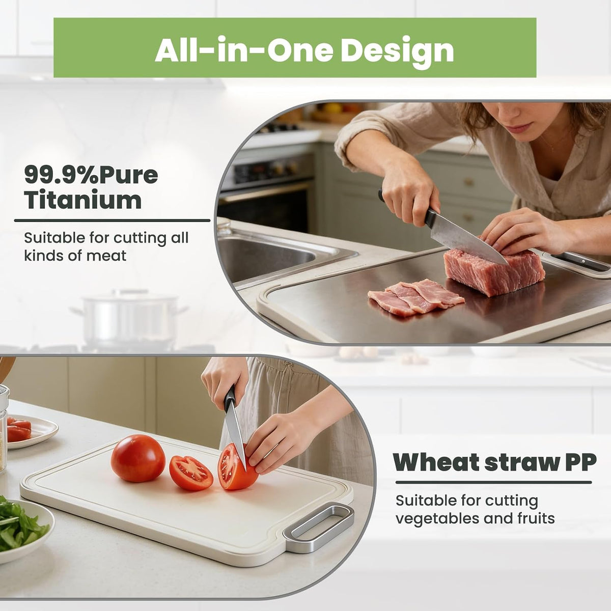 Titanium Cutting Board, Double Sided Pure Titanium Chopping Board, 16”×10”