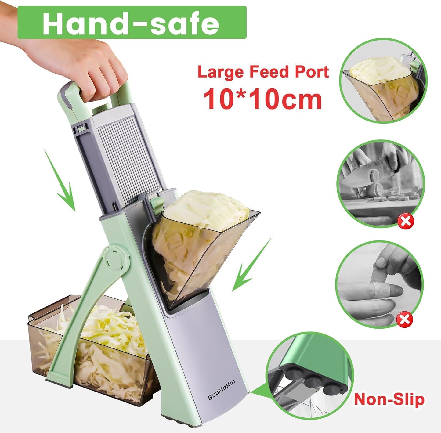 SupMaKin Upgrade Safe Mandoline Slicer Plus, Vegetable Chopper, Potato Slicer, Food Slicer Onion Chopper, Fry Cutter, Veggie Salad Dicer Kitchen Chopping Artifact Gifts (Blue)