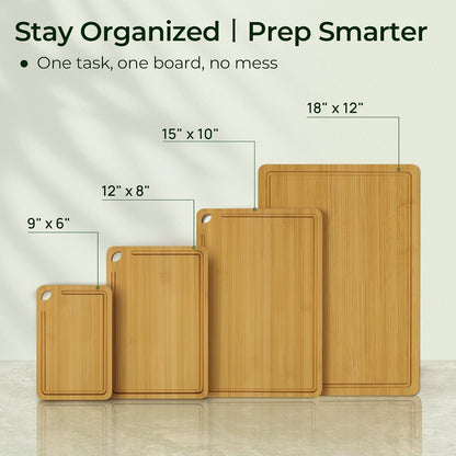 Keechee Wood Cutting Board for Kitchen - Reversible Bamboo Cutting Boards Gift Set of 3 with Juice Groove, Wooden Chopping Board for Meat, Fruit, Vegetables & Cheese (Pre Oiled, Natural)