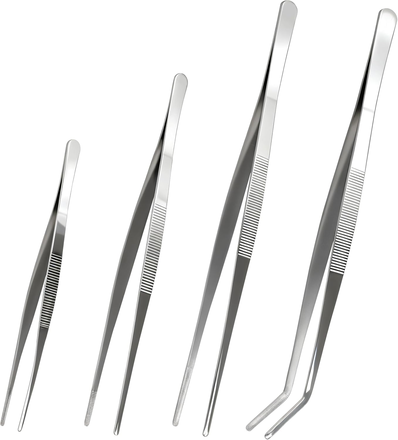 Stainless Steel Tweezers Tongs Set of 2, Kitchen Cooking Utensils, Straight and Bent Tip 11.8″ for Serving, Chef Tools