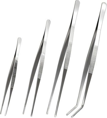 Stainless Steel Tweezers Tongs Set of 2, Kitchen Cooking Utensils, Straight and Bent Tip 11.8″ for Serving, Chef Tools