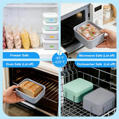 Silicone Freezer Trays with Lid, 1 & 2 Cup Meal Prep Molds 4 Pack | Portion Control Soup Containers | Airtight Stackable Freezer Cubes | BPA-Free Dishwasher Oven Safe, with Freezer Bags& Labels