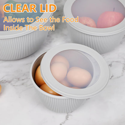 BoxedHome Plastic Mixing Bowls with Lids Set,4.97QT Large Capacity Deep Nesting Bowl,8 Pieces Set BPA-Free Prep Bowls,Dishwasher & Microwave Safe,Beige