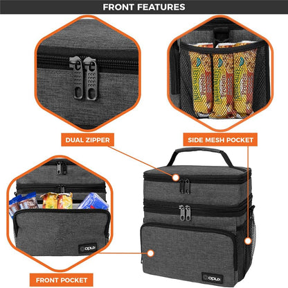 opux Insulated Lunch Bag for Men Women, Large Dual Compartment Cooler Bag, Soft Two Deck Lunch Box for Work School Picnic, Leakproof Lunch Tote with Shoulder Strap for Kid Adult (Purple, Double Deck)