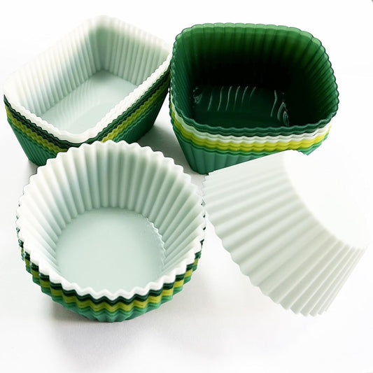 Silicone Cupcake Liners, Upgrades 36 Pack Reusable Baking Muffin Cups Nonstick 3 Shapes Pastry Cake Molds Bento Lunch Box Dividers