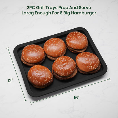 LYNG Silicone Serving Tray, 2PC BPA Free Grilling Prep And Serve Trays For Food Handling, Ideal For Grilling Gifts, Dishwasher Safe Grey And Black