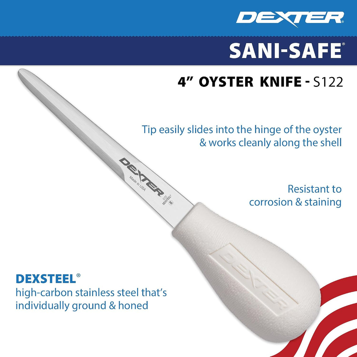 Dexter-Russell Sani-Safe S122-PCP 4" Boston Pattern Oyster Knife with Polypropylene Handle
