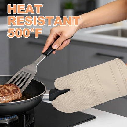 Yutat Silicone Oven Mitts - Oven Mitts and Pot Holders Sets Made of Non-Slip & BPA-Free Silicone, High Heat Resistant 500 Degrees, Perfect for Kitchen Cooking Baking BBQ, Peak Green