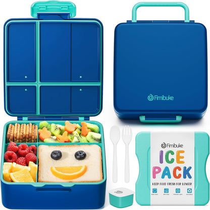 Fimibuke Chill Bento Box for Kids Adult, Leak Proof Toddler Lunch Box with Ice Pack Keep Food Cold, BPA Free 4 Compartment Lunch Container with Utensils for Girl Boy School, Microwave Dishwasher Safe