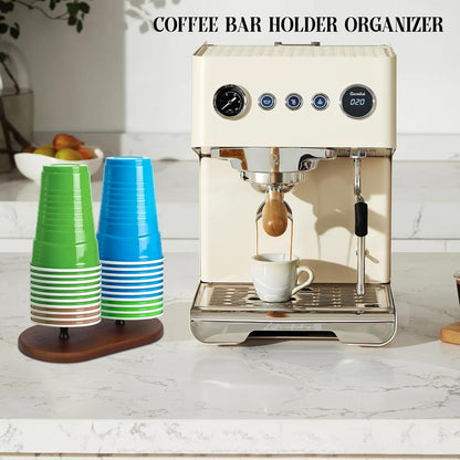Paper Cup Dispenser and Lid Organizer, Double Compartment Storage Holder for 8oz Coffee Cups, Bathroom, Coffee Station (Brown 2)