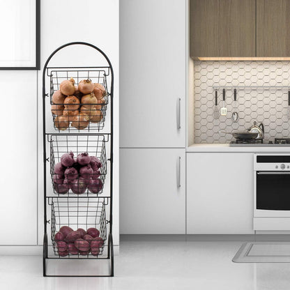 Sorbus 3-Tier Wire Market Basket Storage for Fruit, Vegetables, Toiletries, Household Items, Stylish Tiered Serving Stand for Kitchen, Bathroom Organization