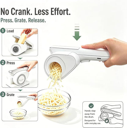 Electric Grater for Cheese, Chocolate and Nuts, Wireless,3Stainless Steel Rollers,Electric Food Grinder for Kids & Seniors – Fine Texture for Easy Digestion, Home & Outdoor Use