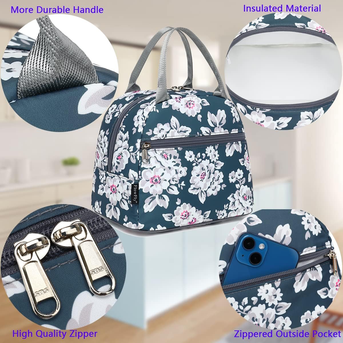 FlowFly Insulated Lunch Cooler Bag - Tote Bag Organizer for Women/Men, Black - Colors B