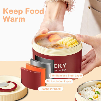 3 Compartments Bento Lunch box with Soup Bowl, Insulated Lunch Bag and Portable Utensils, Stainless Steel Camera Lunch Containers，Leak Proof Bento Box for Kids Adults Men Women…