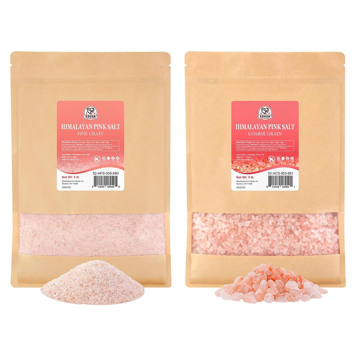 52USA Himalayan Pink Salt, Coarse Grain 1 lb, Salt for Grinder Refill